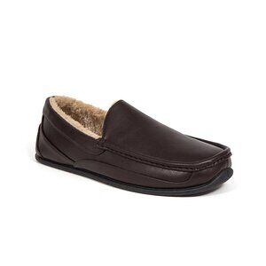Deer Stags Spun Moccasin Slippers Mens Faux Leather Shearling Size 10